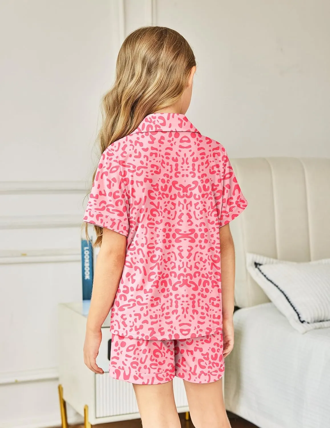 Arshiner Girls Pajamas Sets Short Sleeve Kids Pjs Button Down Sleepwear