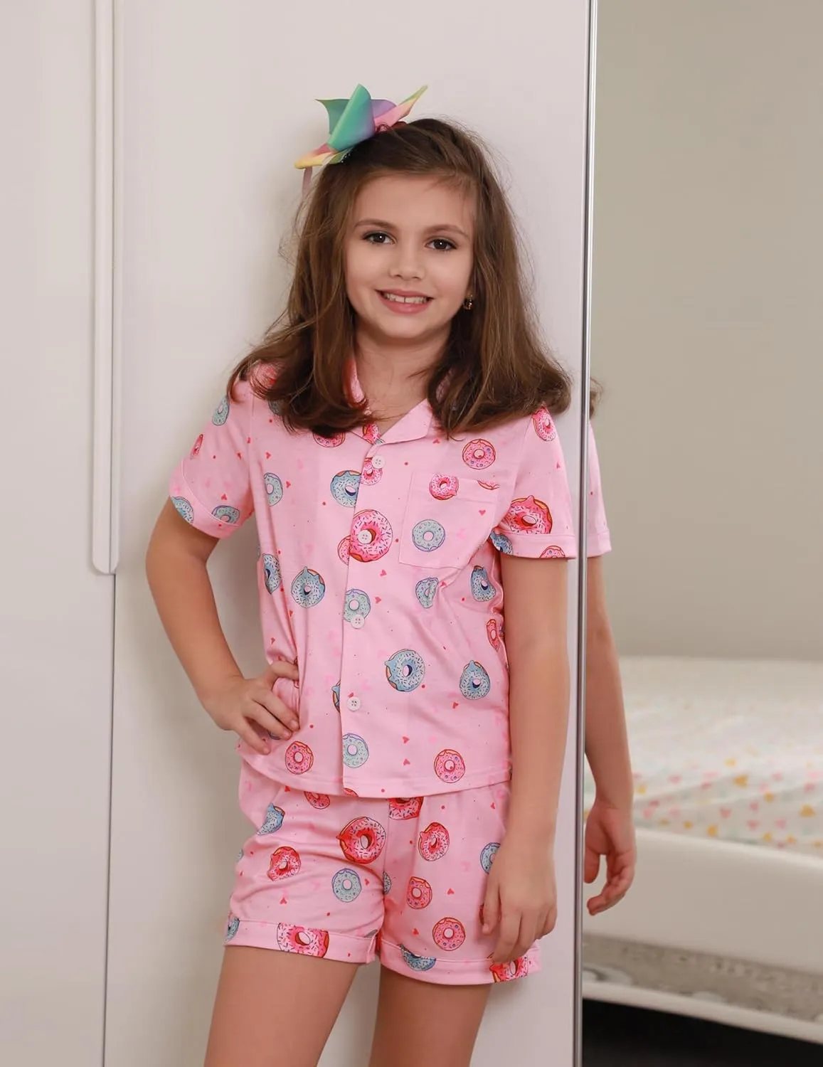 Arshiner Girls Pajamas Sets Short Sleeve Kids Pjs Button Down Sleepwear