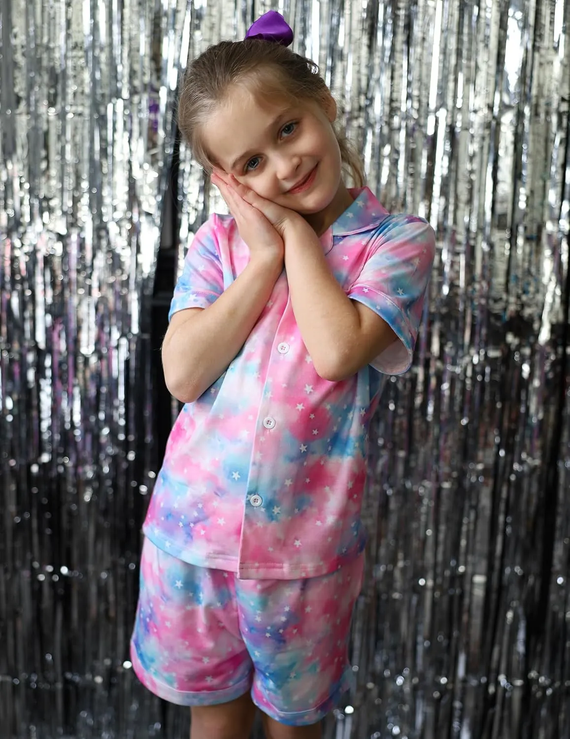 Arshiner Girls Pajamas Sets Short Sleeve Kids Pjs Button Down Sleepwear