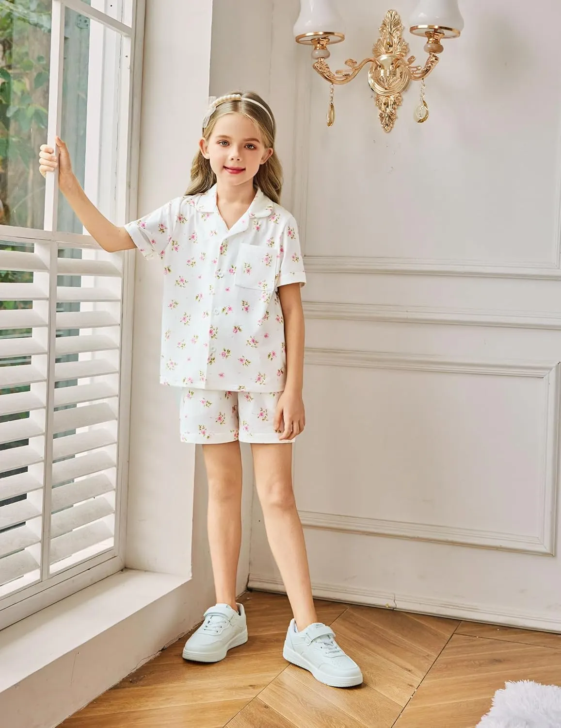 Arshiner Girls Pajamas Sets Short Sleeve Kids Pjs Button Down Sleepwear