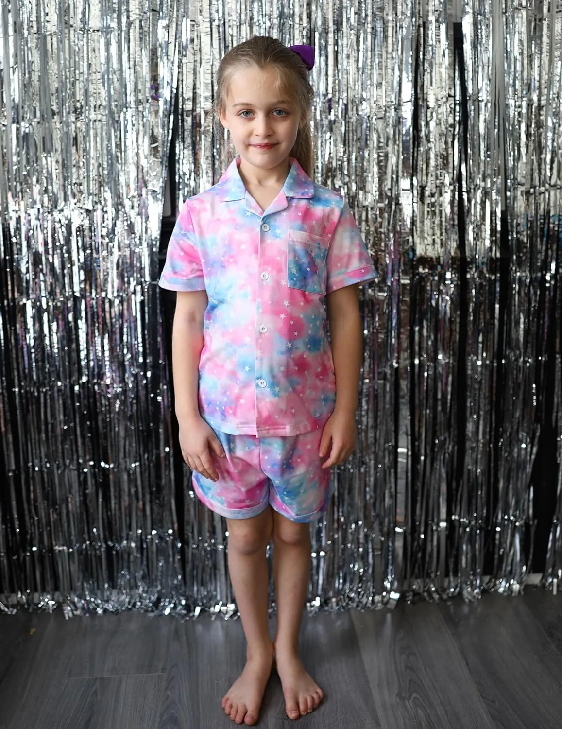Arshiner Girls Pajamas Sets Short Sleeve Kids Pjs Button Down Sleepwear