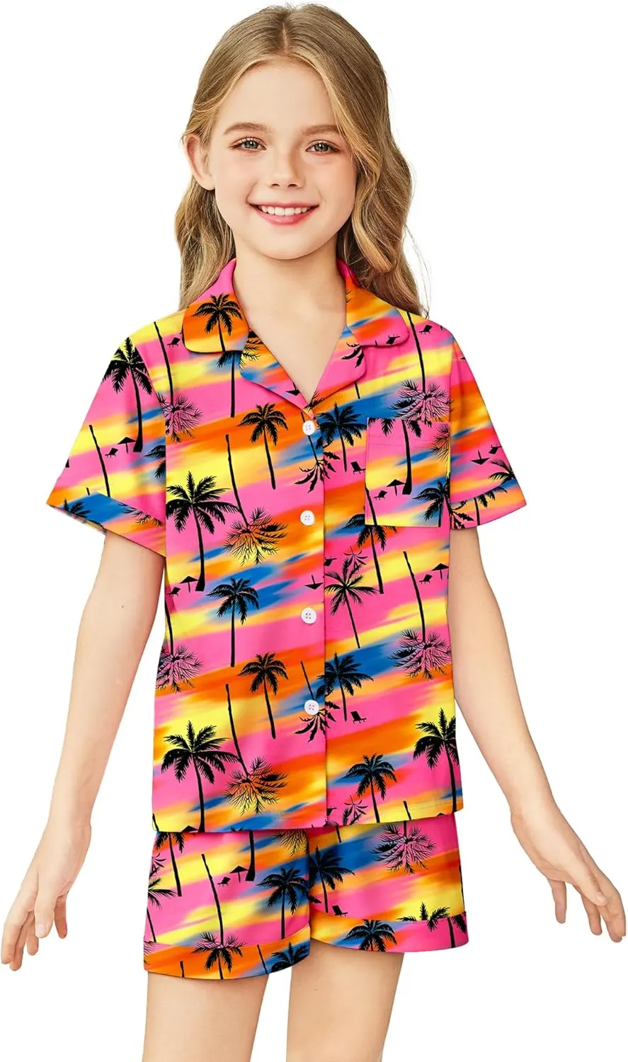Arshiner Girls Pajamas Sets Short Sleeve Kids Pjs Button Down Sleepwear
