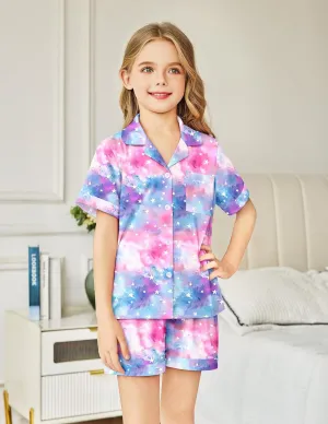 Arshiner Girls Pajamas Sets Short Sleeve Kids Pjs Button Down Sleepwear