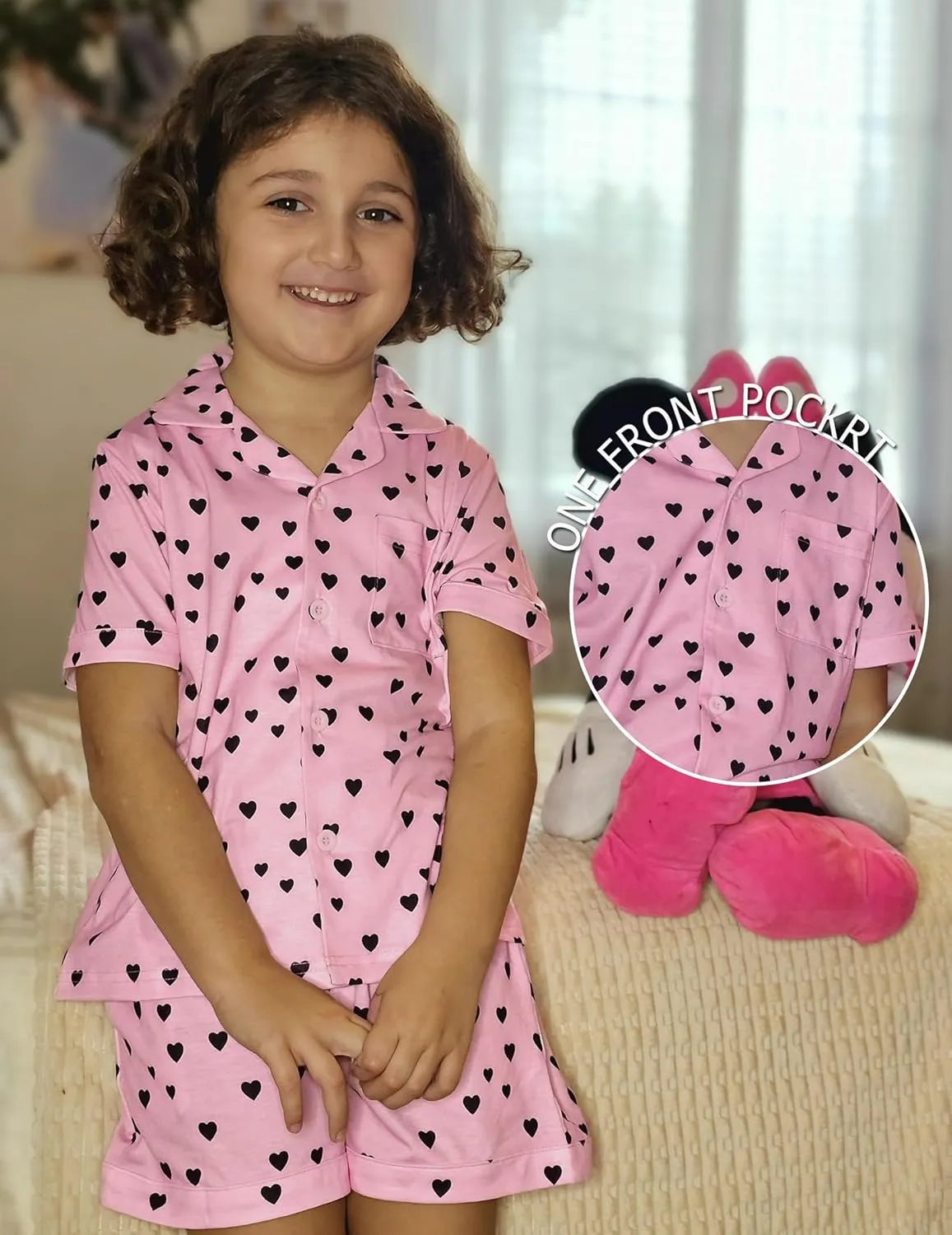 Arshiner Girls Pajamas Sets Short Sleeve Kids Pjs Button Down Sleepwear
