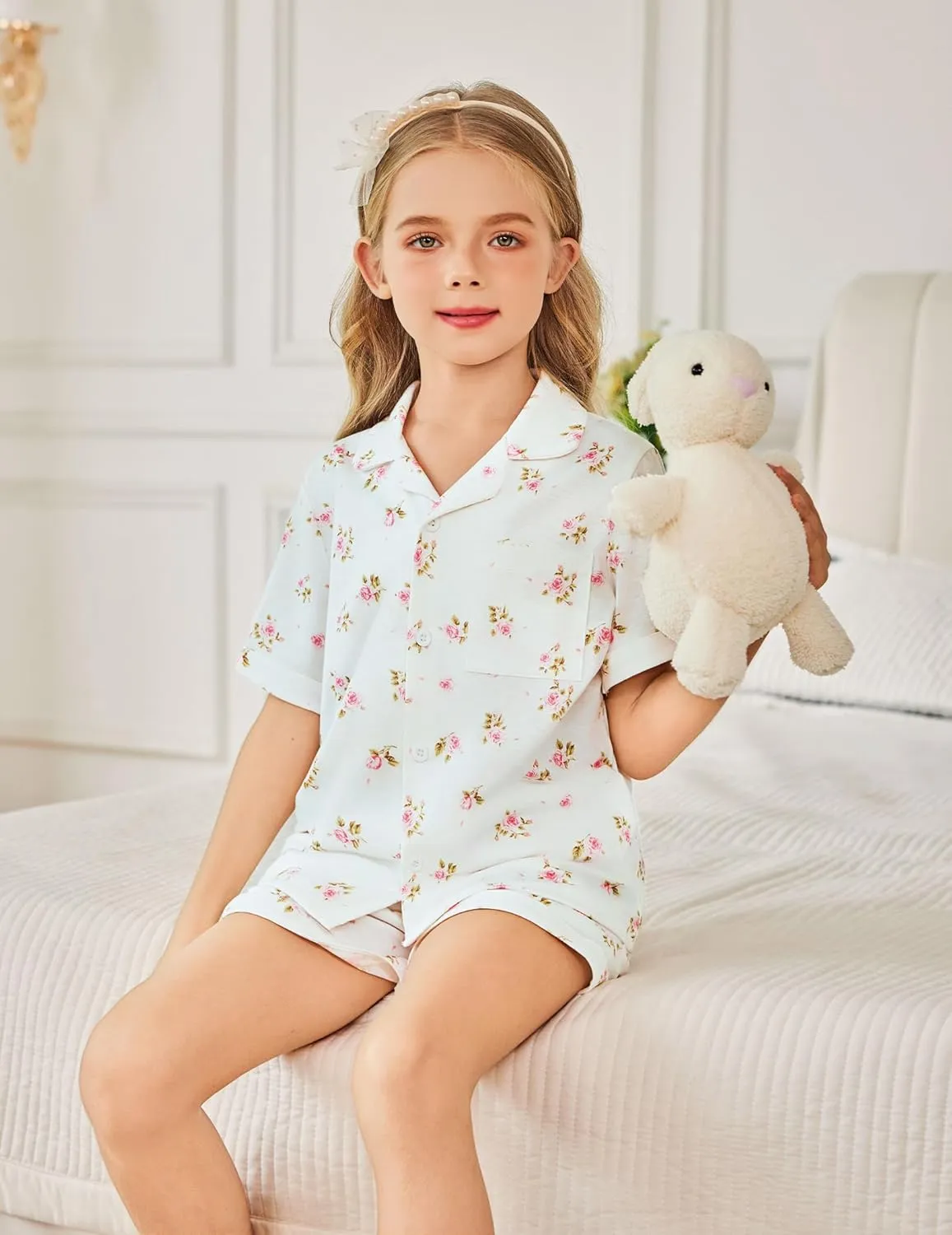 Arshiner Girls Pajamas Sets Short Sleeve Kids Pjs Button Down Sleepwear