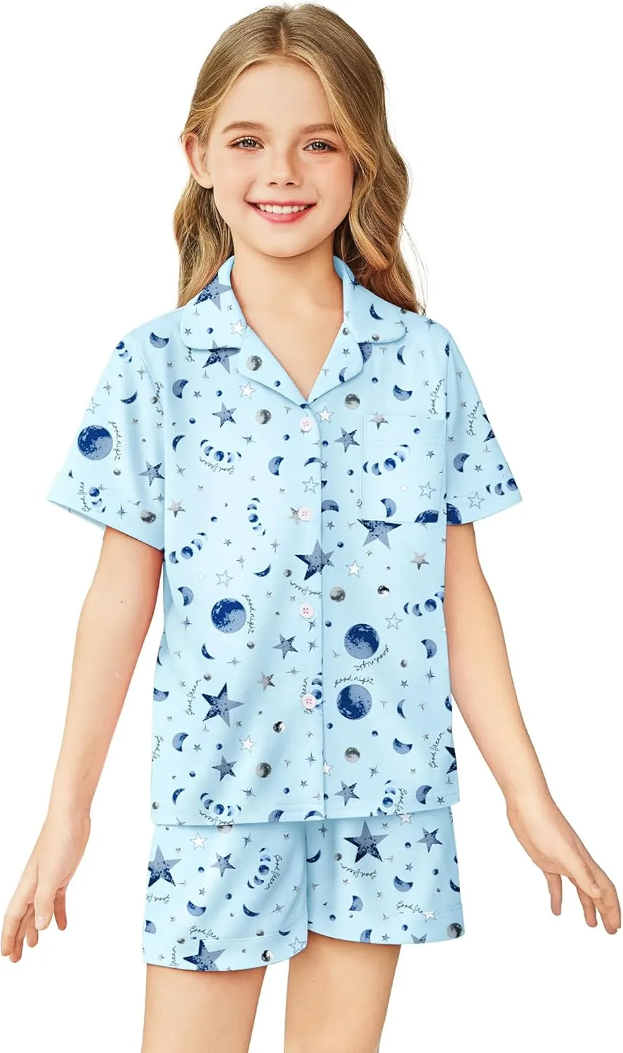 Arshiner Girls Pajamas Sets Short Sleeve Kids Pjs Button Down Sleepwear