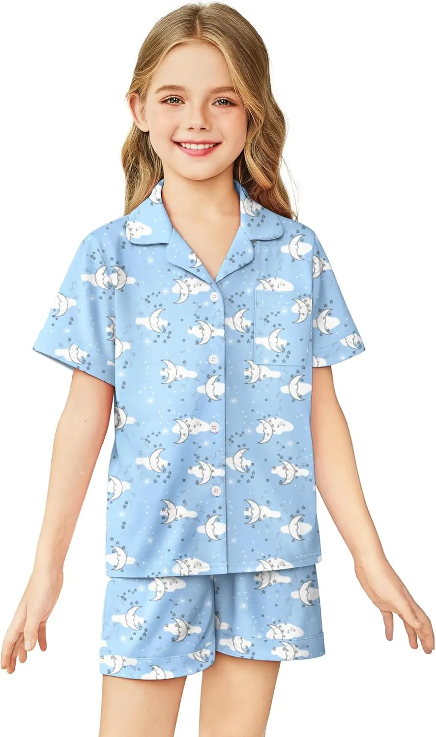 Arshiner Girls Pajamas Sets Short Sleeve Kids Pjs Button Down Sleepwear