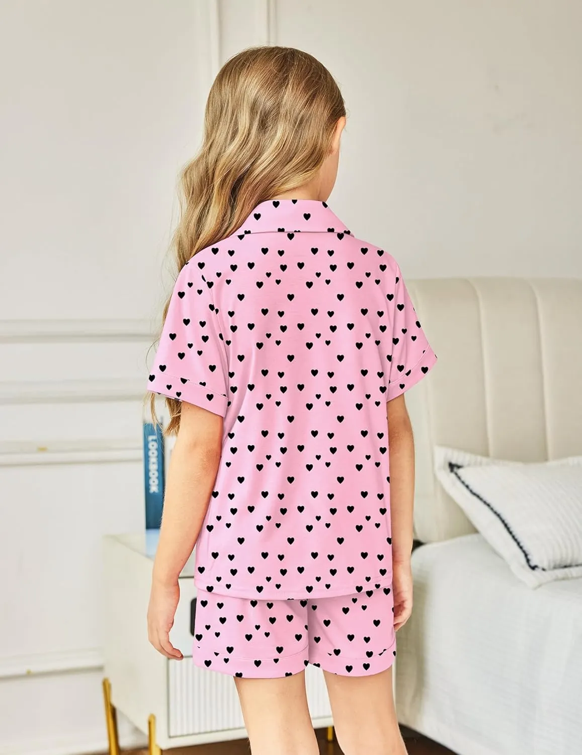 Arshiner Girls Pajamas Sets Short Sleeve Kids Pjs Button Down Sleepwear