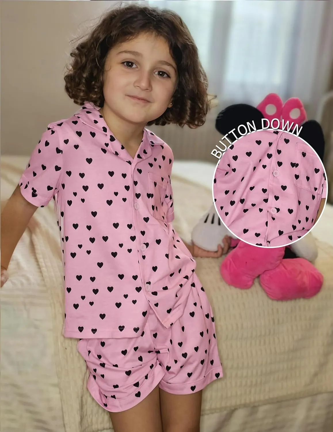 Arshiner Girls Pajamas Sets Short Sleeve Kids Pjs Button Down Sleepwear
