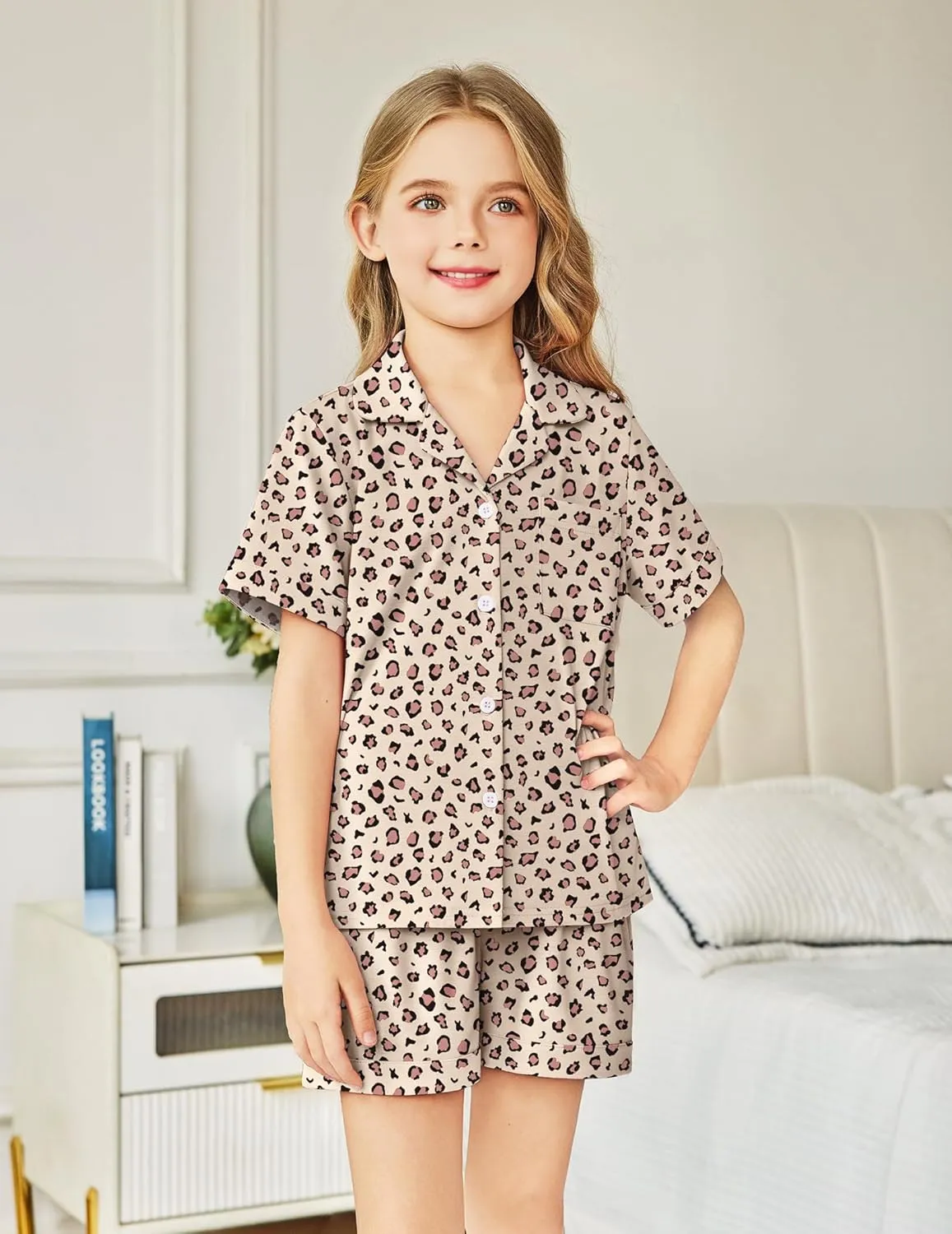 Arshiner Girls Pajamas Sets Short Sleeve Kids Pjs Button Down Sleepwear
