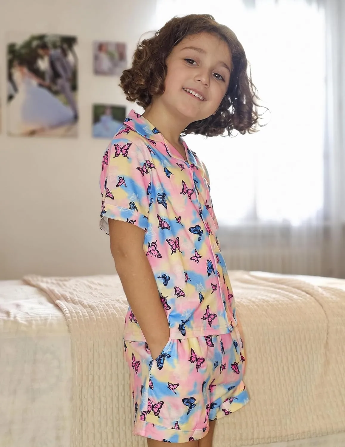 Arshiner Girls Pajamas Sets Short Sleeve Kids Pjs Button Down Sleepwear