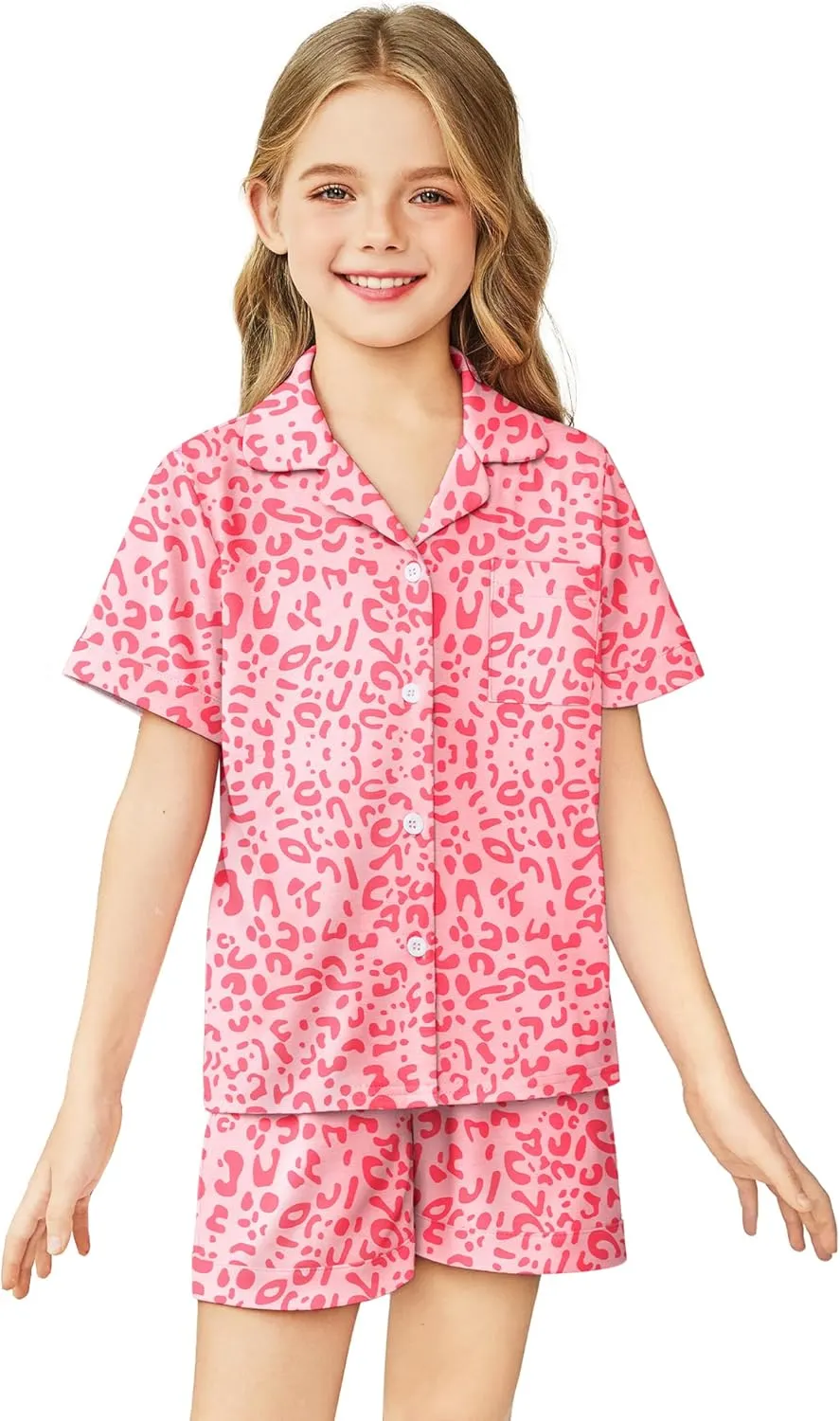 Arshiner Girls Pajamas Sets Short Sleeve Kids Pjs Button Down Sleepwear