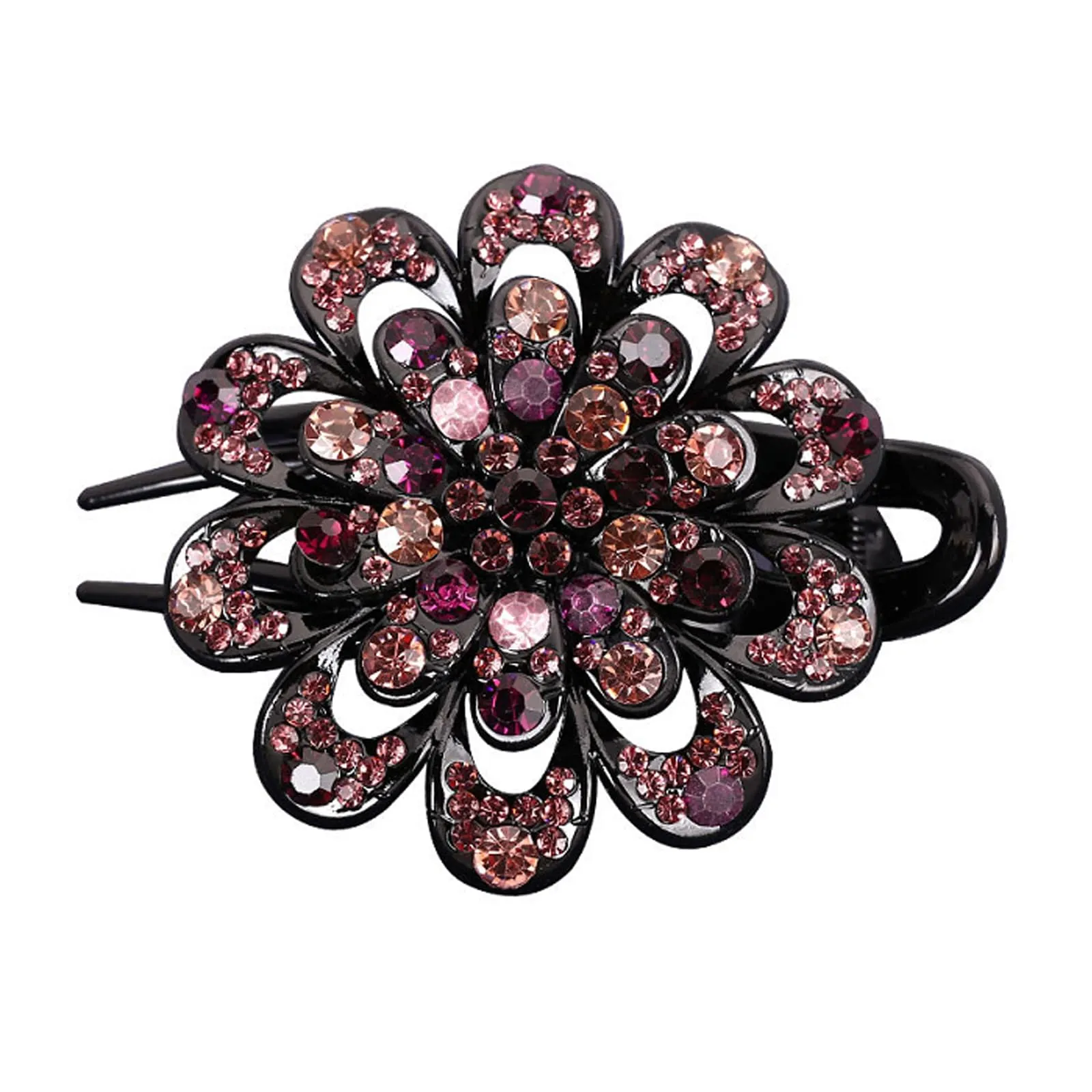 AsggBah 3pcs Hair Clips Heart Style Flower Style Duckbill Clips with Rhinestones Headdresses for Women Diamond Hair Clips with Flower Rhinestone Barrettes (White Colored   Purple)
