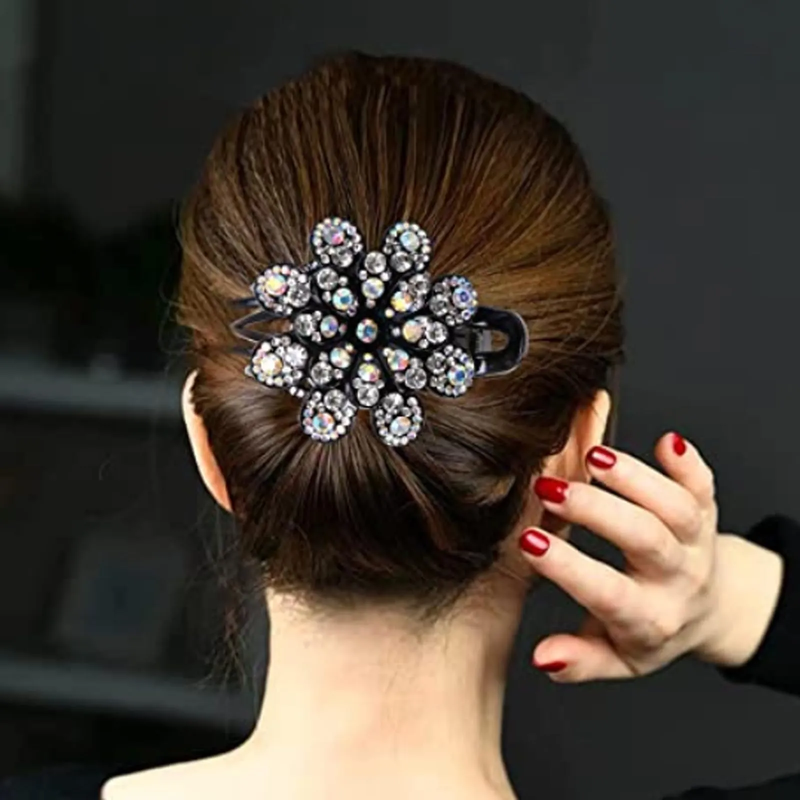 AsggBah 3pcs Hair Clips Heart Style Flower Style Duckbill Clips with Rhinestones Headdresses for Women Diamond Hair Clips with Flower Rhinestone Barrettes (White Colored   Purple)