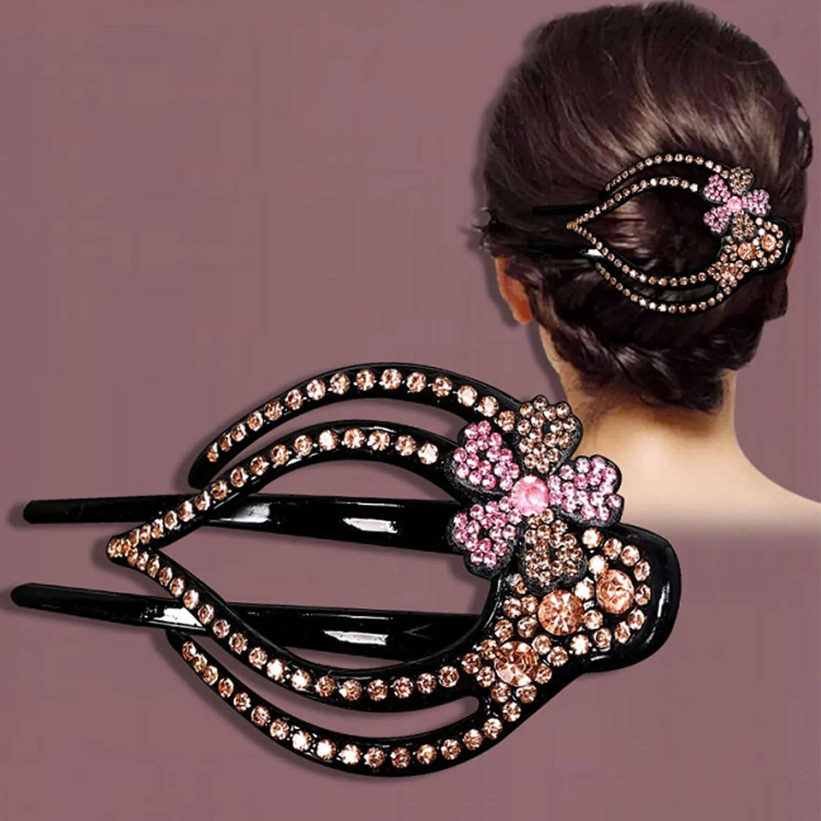 AsggBah 3pcs Hair Clips Heart Style Flower Style Duckbill Clips with Rhinestones Headdresses for Women Diamond Hair Clips with Flower Rhinestone Barrettes (White Colored   Purple)
