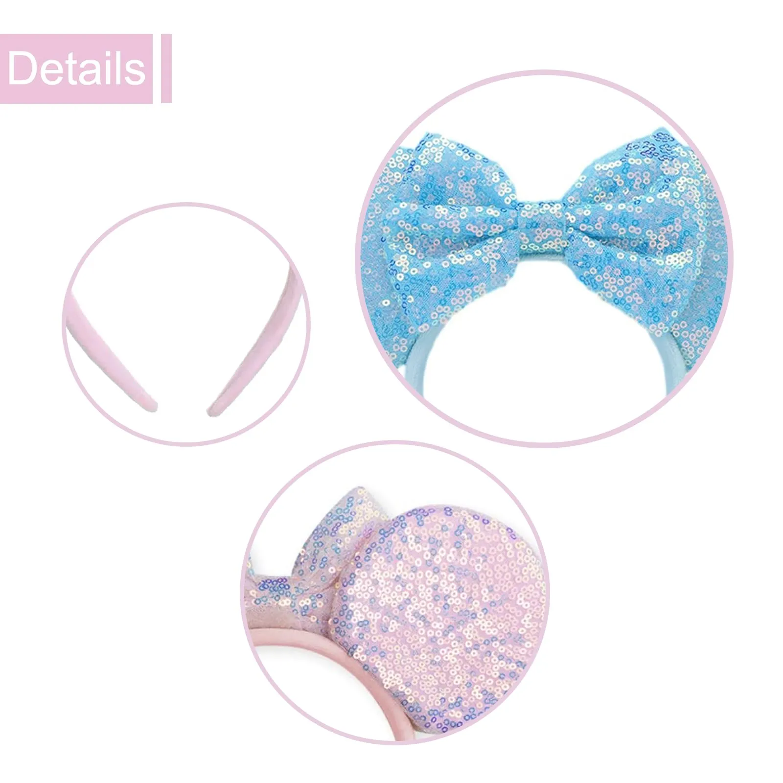 ASHONE Mouse Ears Headbands for Women Groups Mouse Ears Shiny Bows for Birthday Themed Events Accessories Party (Blue pink 2, One Size)