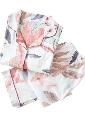ASHORESHOP Ladies Pajamas Set Floral Printed Full Cotton Fresh Style Sleepwear Sets