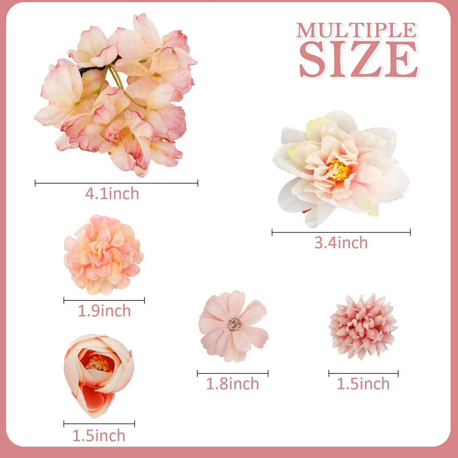 Atoden Flower Hair Clips Hawaiian Realistic Bohemian Flower Hair Clips 16 Pcs Pink Boho Hawaii Clips Artificial Rose Tropical Floral Hair Barrettes Wedding Bridal Hair Accessories for Women Girls