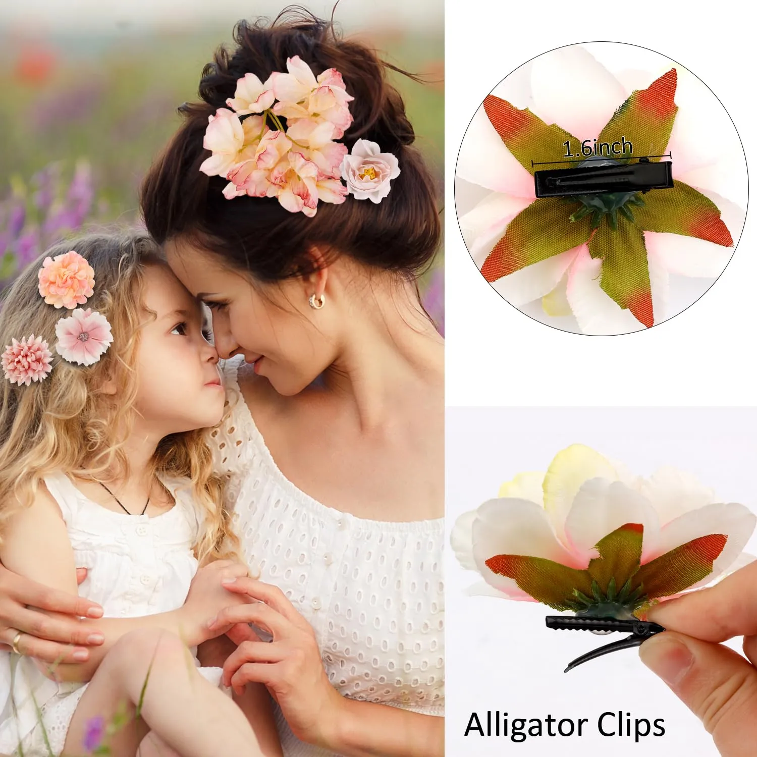 Atoden Flower Hair Clips Hawaiian Realistic Bohemian Flower Hair Clips 16 Pcs Pink Boho Hawaii Clips Artificial Rose Tropical Floral Hair Barrettes Wedding Bridal Hair Accessories for Women Girls