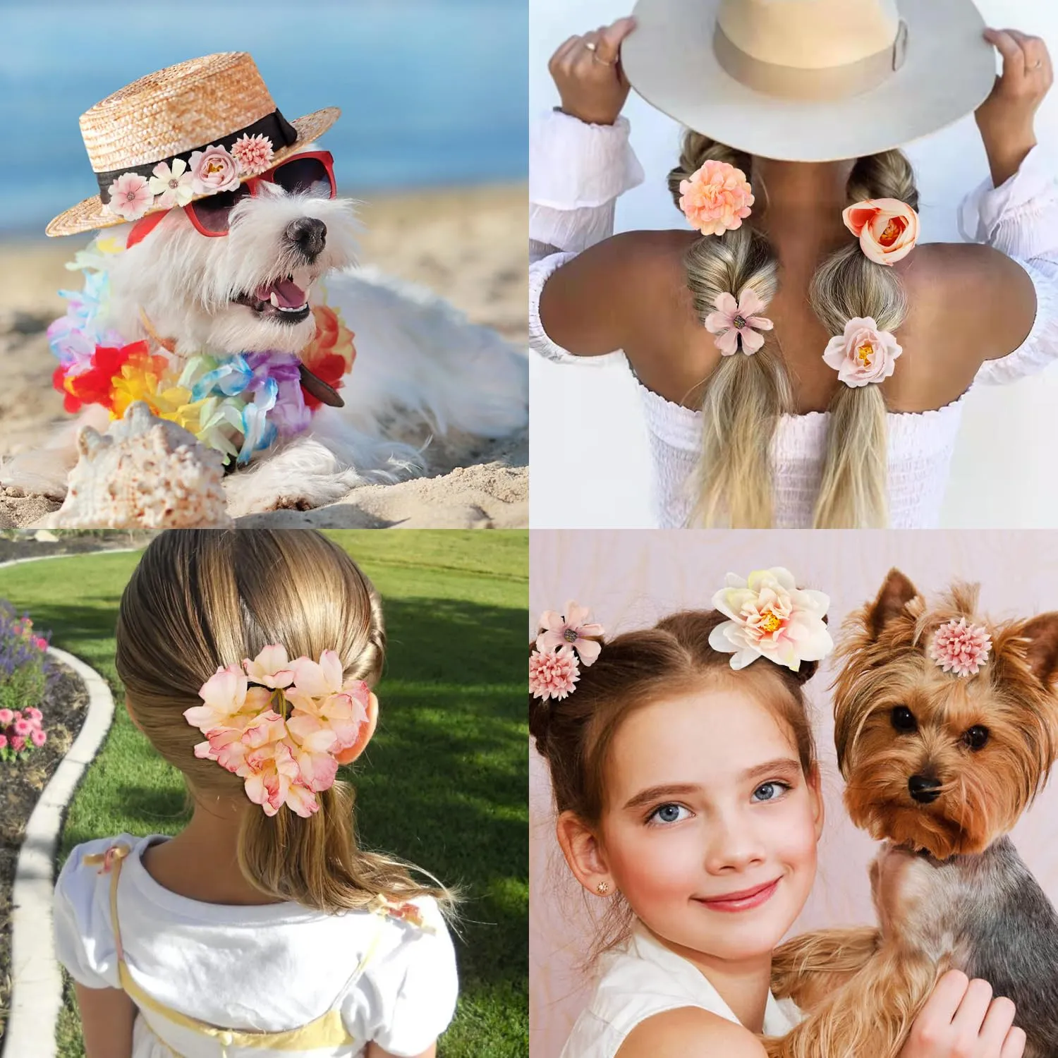 Atoden Flower Hair Clips Hawaiian Realistic Bohemian Flower Hair Clips 16 Pcs Pink Boho Hawaii Clips Artificial Rose Tropical Floral Hair Barrettes Wedding Bridal Hair Accessories for Women Girls