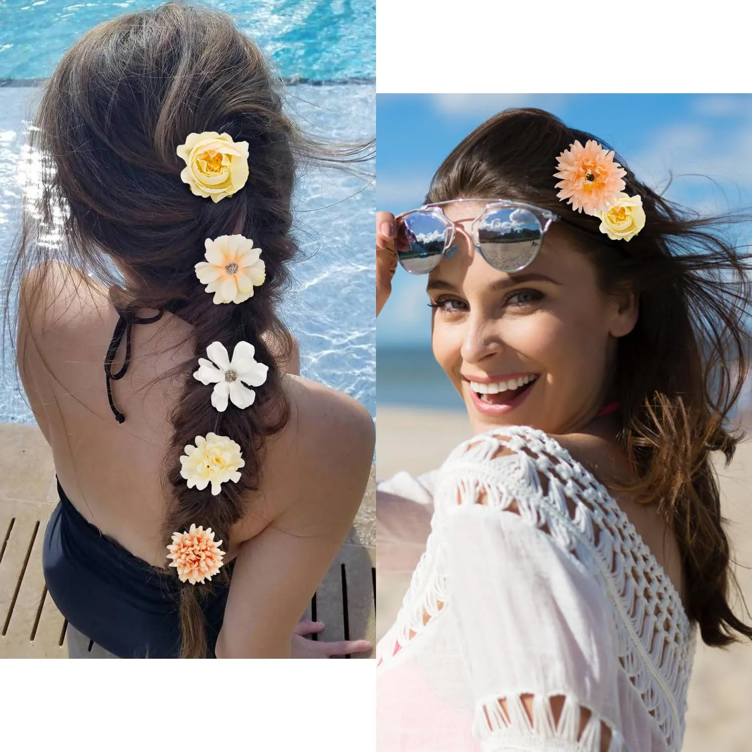 Atoden Hawaiian Flower Hair Clips Realistic Bohemian Flower Hair Clips 20 Pcs Hawaii Boho Clips Artificial Rose Tropical Floral Hair Barrettes Wedding Bridal Hair Accessories for Women Girls