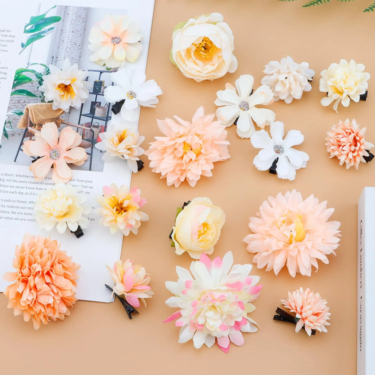 Atoden Hawaiian Flower Hair Clips Realistic Bohemian Flower Hair Clips 20 Pcs Hawaii Boho Clips Artificial Rose Tropical Floral Hair Barrettes Wedding Bridal Hair Accessories for Women Girls