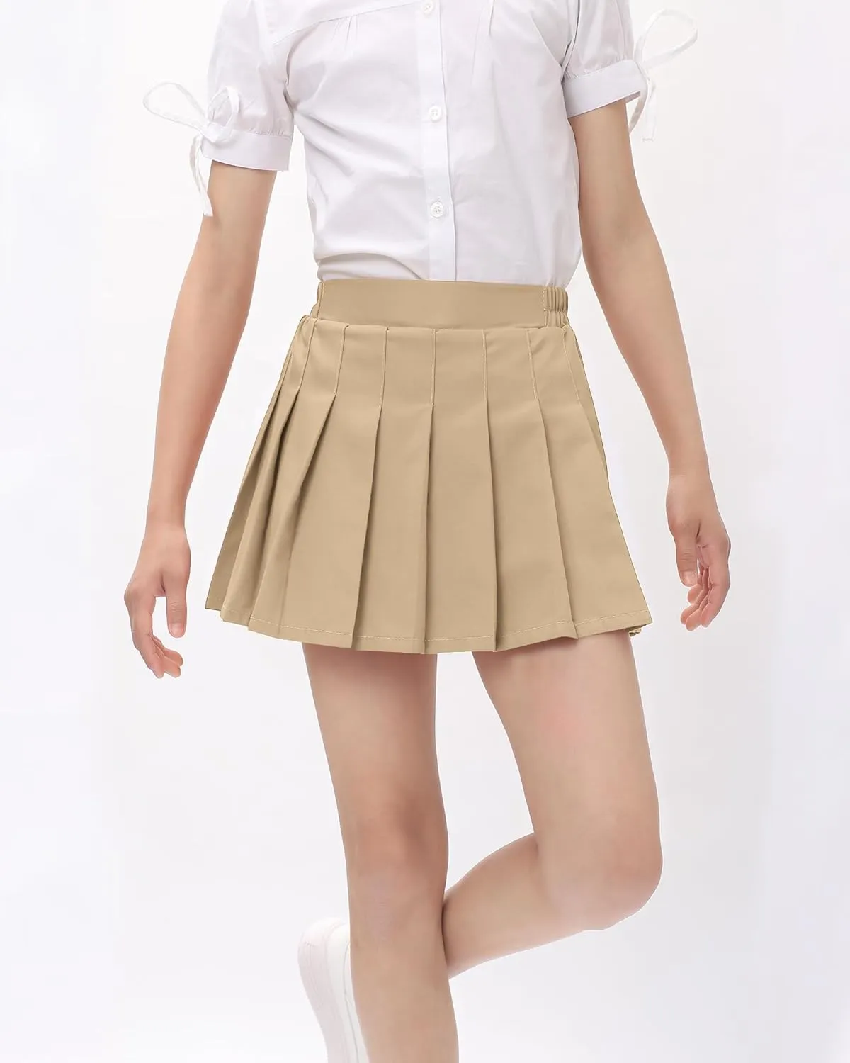 Auranso Girls Pleated Skirt Kids Tennis Elastic Waist Uniform Plaid Skirt 4-14 Y