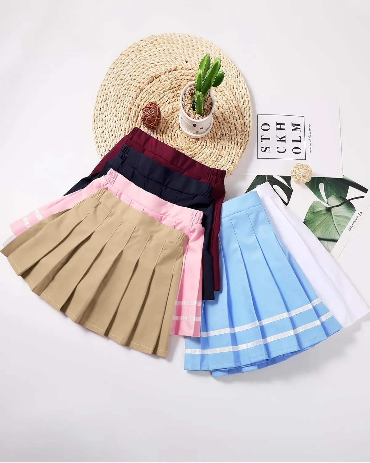 Auranso Girls Pleated Skirt Kids Tennis Elastic Waist Uniform Plaid Skirt 4-14 Y