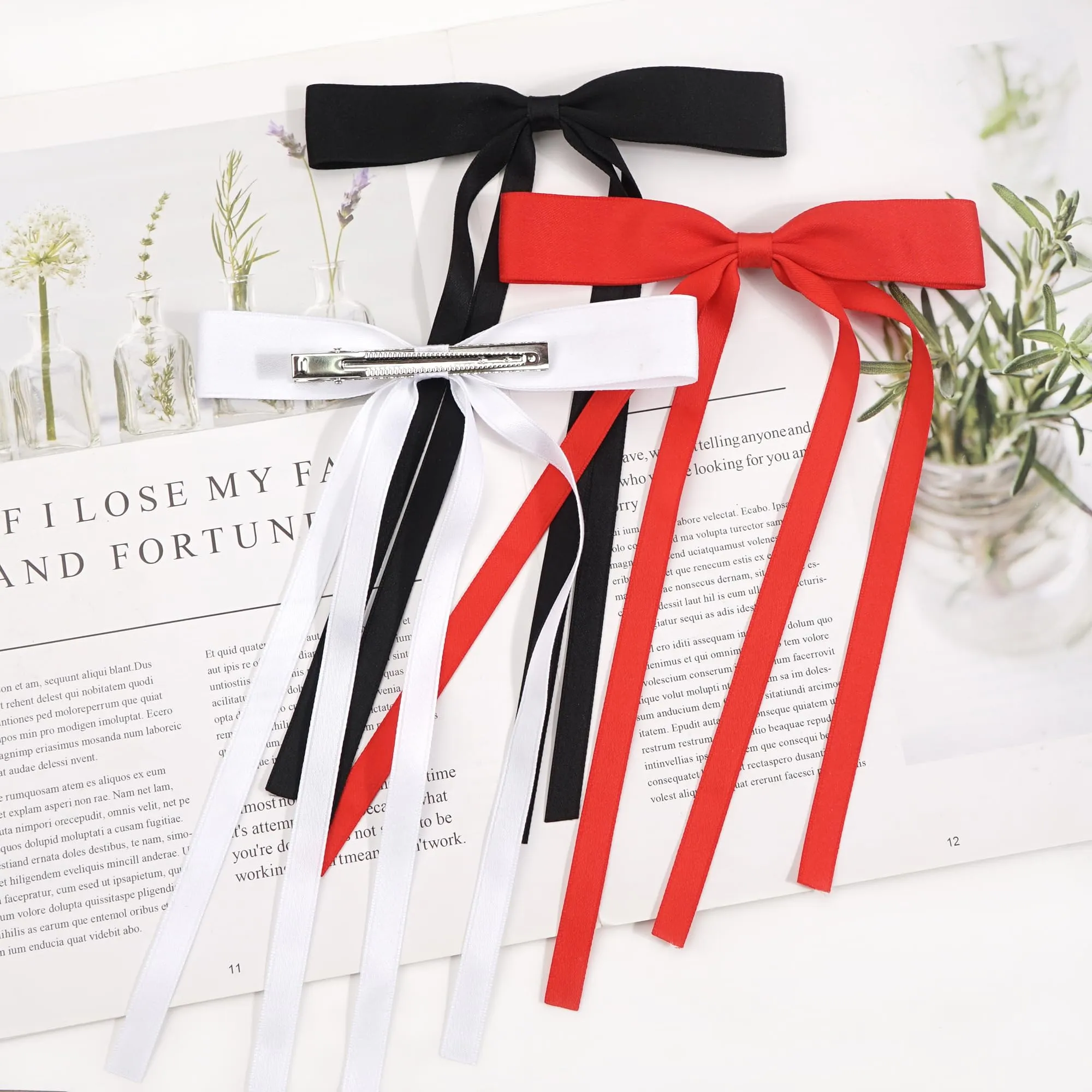 Ayesha Hair Bows and Satin Ribbon Clips 6PCS - Coquette Bow Claw Clips for Women and Girls' Hair