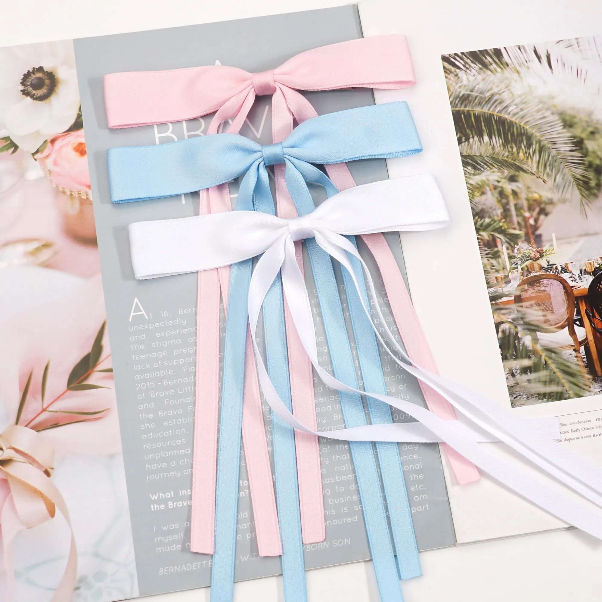 Ayesha Hair Bows and Satin Ribbon Clips 6PCS - Coquette Bow Claw Clips for Women and Girls' Hair