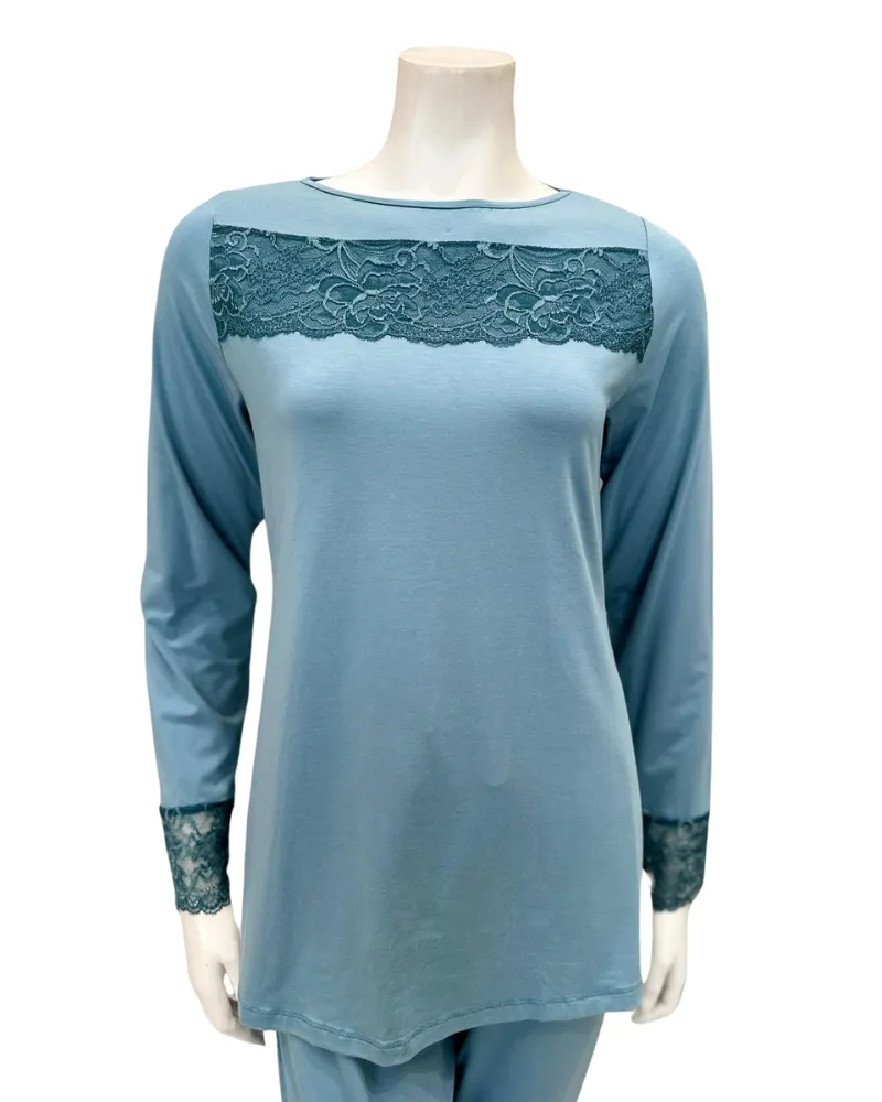 B33 Aqua Lace Cuff Pants Modal Pajamas Set