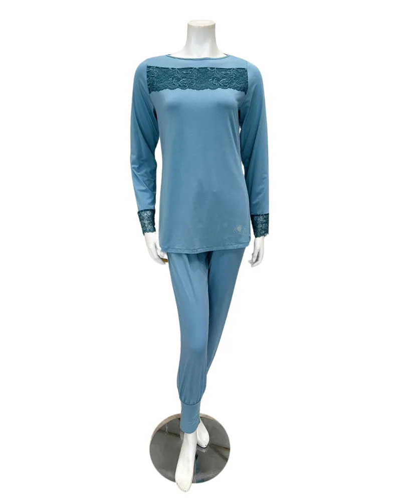 B33 Aqua Lace Cuff Pants Modal Pajamas Set