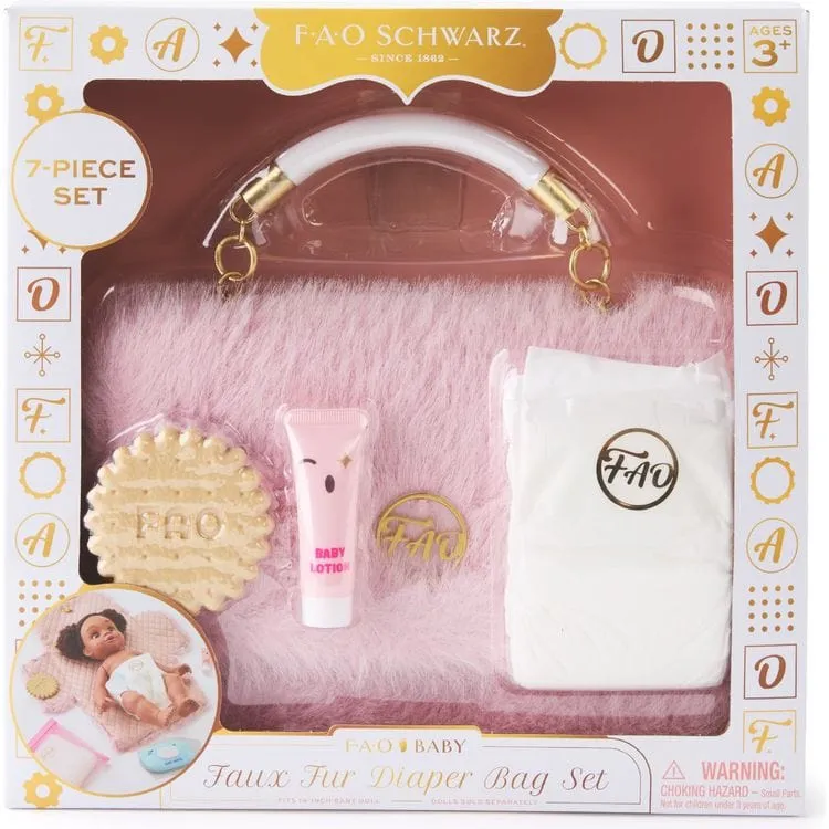 Baby Doll Faux Fur Diaper Bag Set