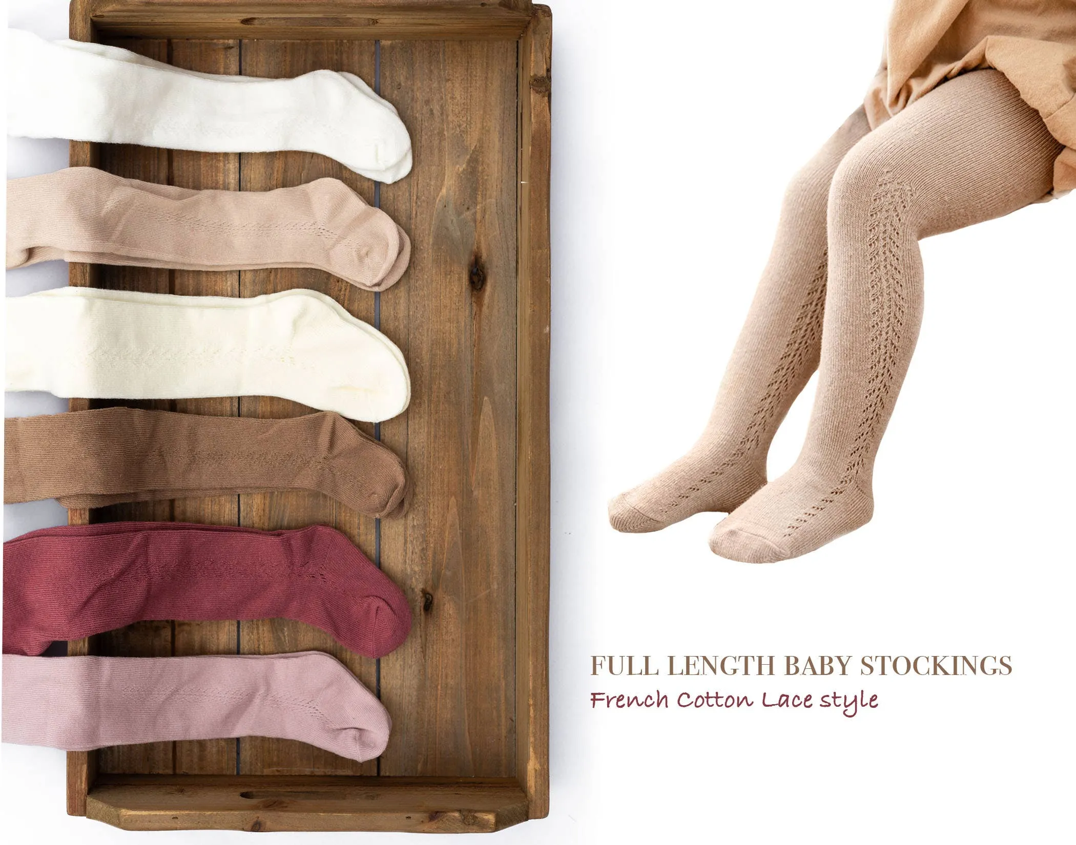 Baby Girl french tights Cotton Knit Lace stocking: 18-36 months kds / Ivory