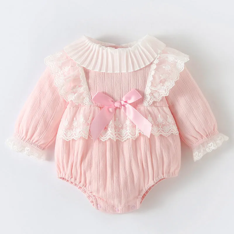 Baby Girls Bow Lace Rompers Wholesale 23020648
