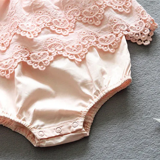 Baby Girls Solid Color Lace Rompers Wholesale 23030202