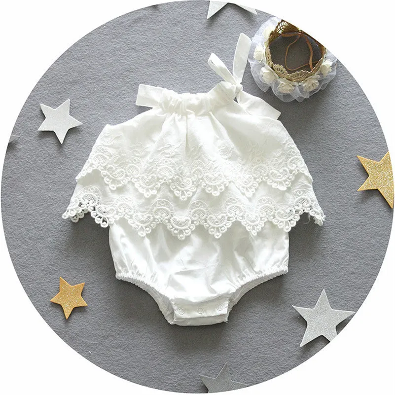 Baby Girls Solid Color Lace Rompers Wholesale 23030202