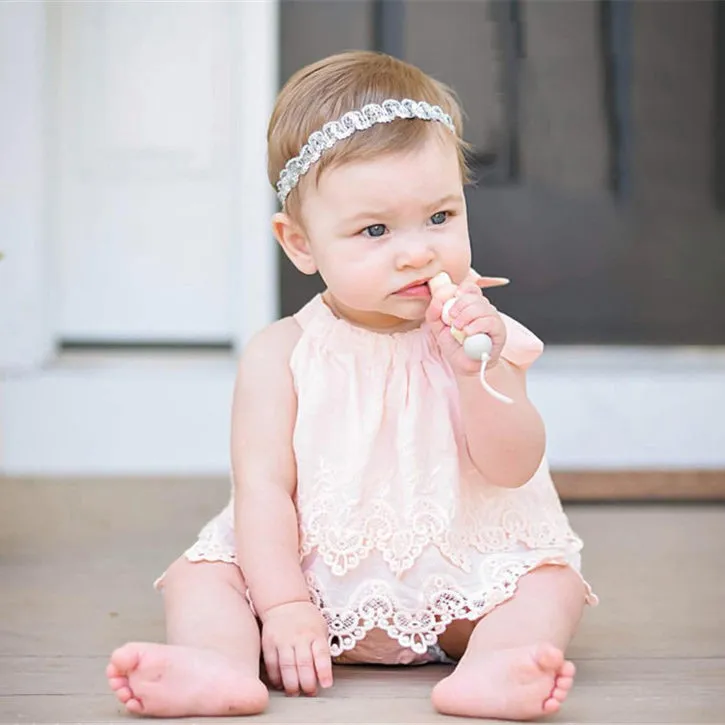 Baby Girls Solid Color Lace Rompers Wholesale 23030202