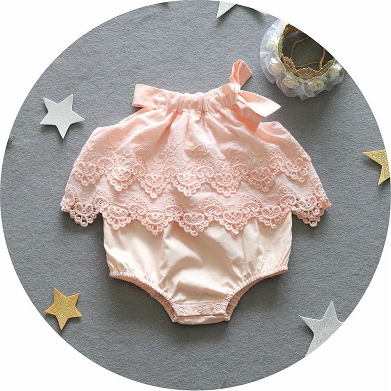 Baby Girls Solid Color Lace Rompers Wholesale 23030202
