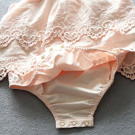Baby Girls Solid Color Lace Rompers Wholesale 23030202