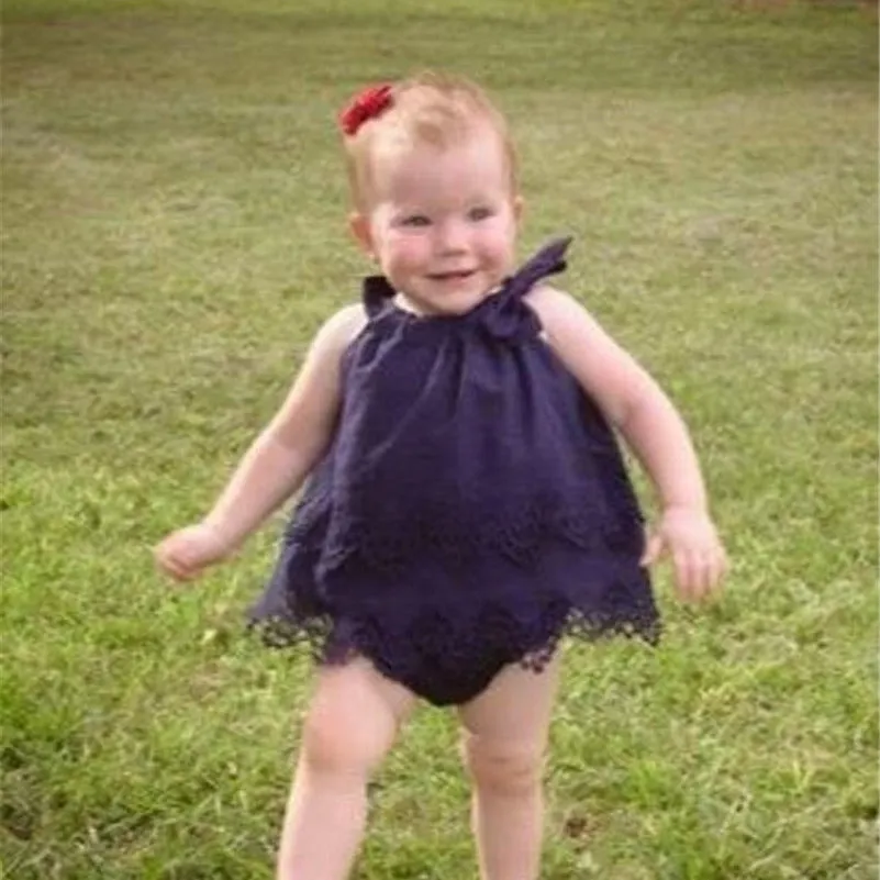 Baby Girls Solid Color Lace Rompers Wholesale 23030202