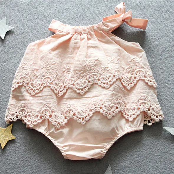 Baby Girls Solid Color Lace Rompers Wholesale 23030202