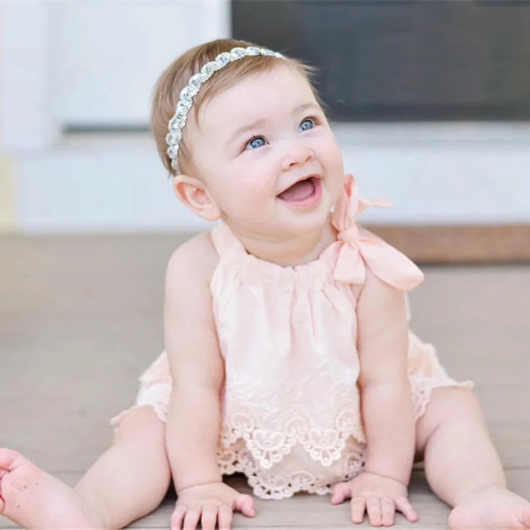 Baby Girls Solid Color Lace Rompers Wholesale 23030202