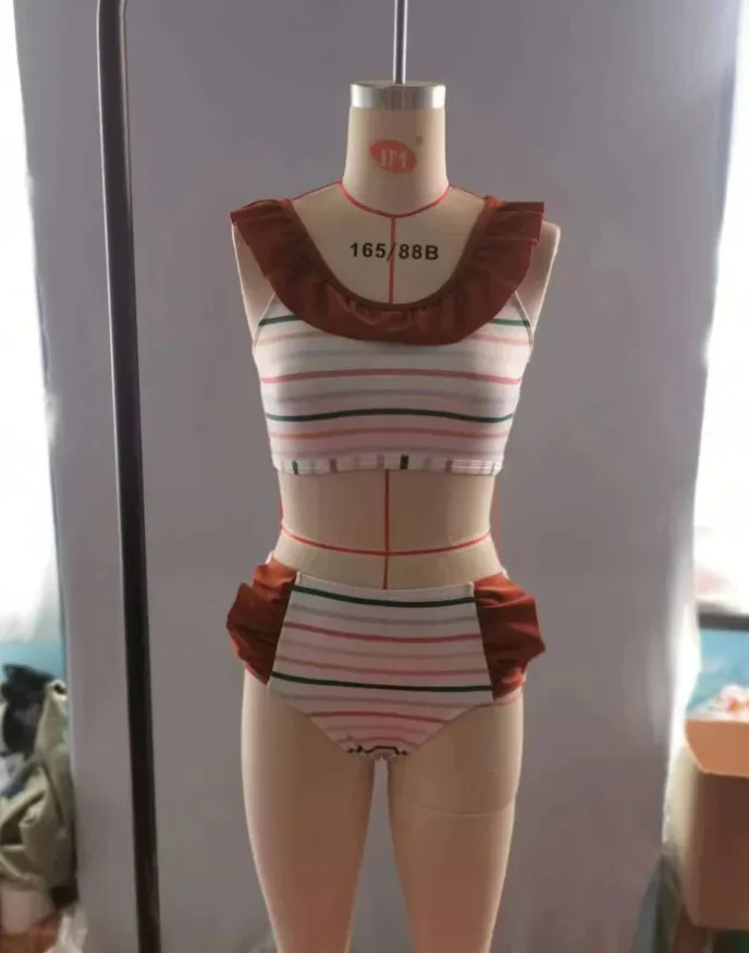 Baby Girls Swimsuit Stripe Ruffle Two Pieces Swimsuits S0082