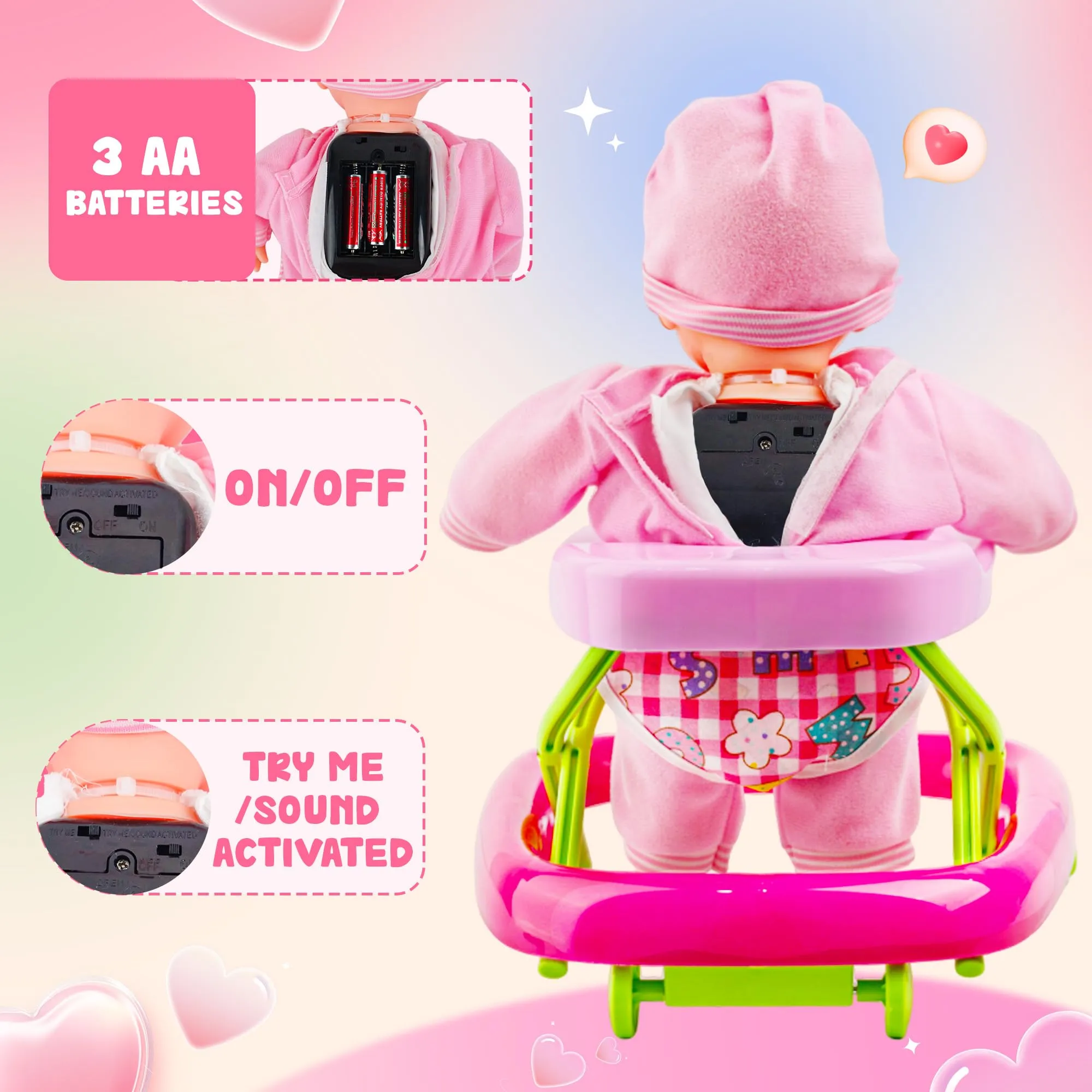 Baby Walker Doll Set with Accessories for Toddlers