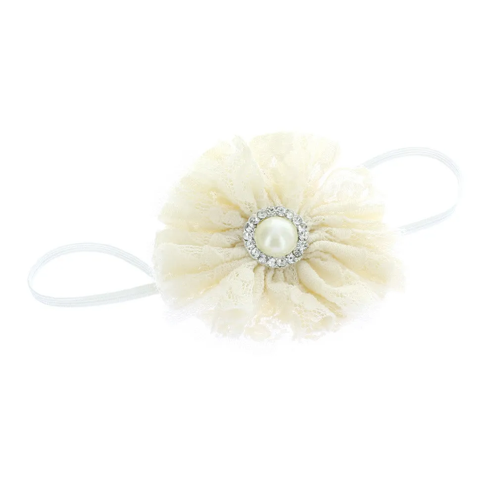 Baby/Toddler Vintage Lace & Pearl Flower Skinny Headband