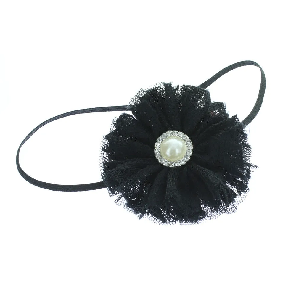 Baby/Toddler Vintage Lace & Pearl Flower Skinny Headband