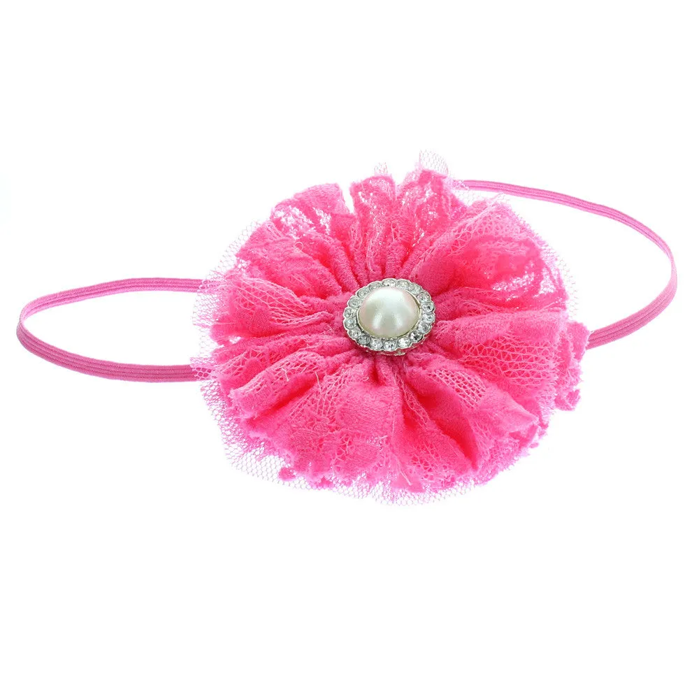 Baby/Toddler Vintage Lace & Pearl Flower Skinny Headband