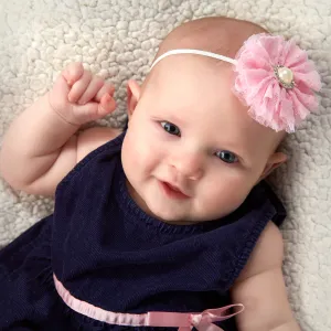 Baby/Toddler Vintage Lace & Pearl Flower Skinny Headband