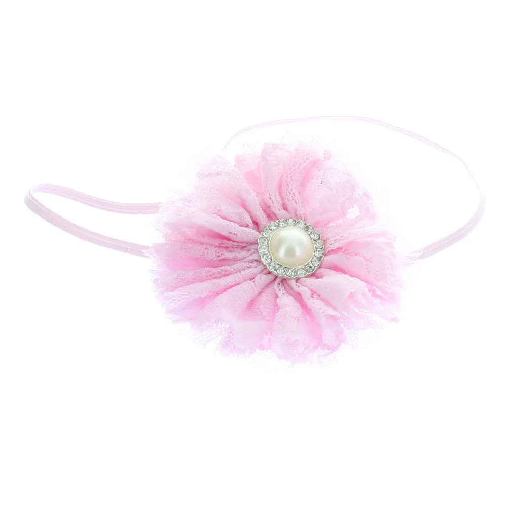 Baby/Toddler Vintage Lace & Pearl Flower Skinny Headband